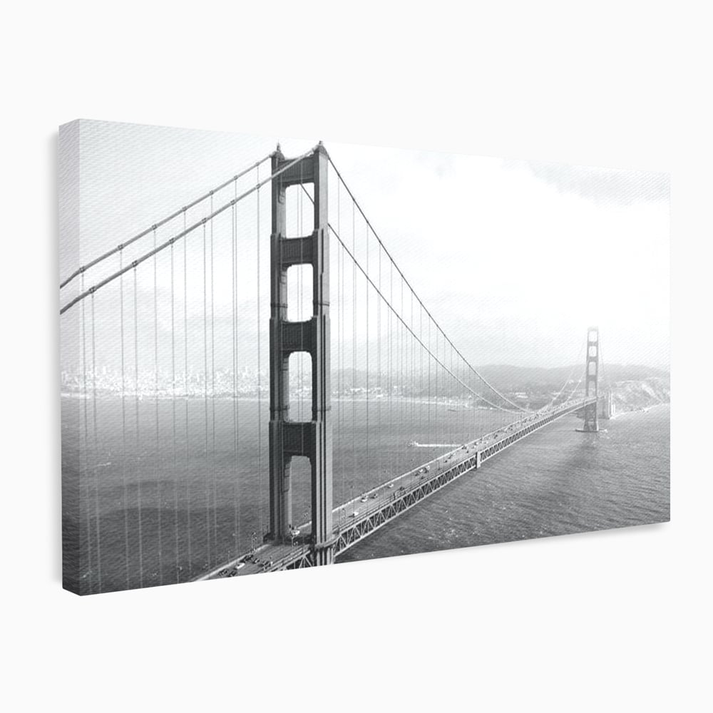 Tablou canvas cu fotografie alb-negru cu podul golden gate, fara rama, pe sasiu de lemn